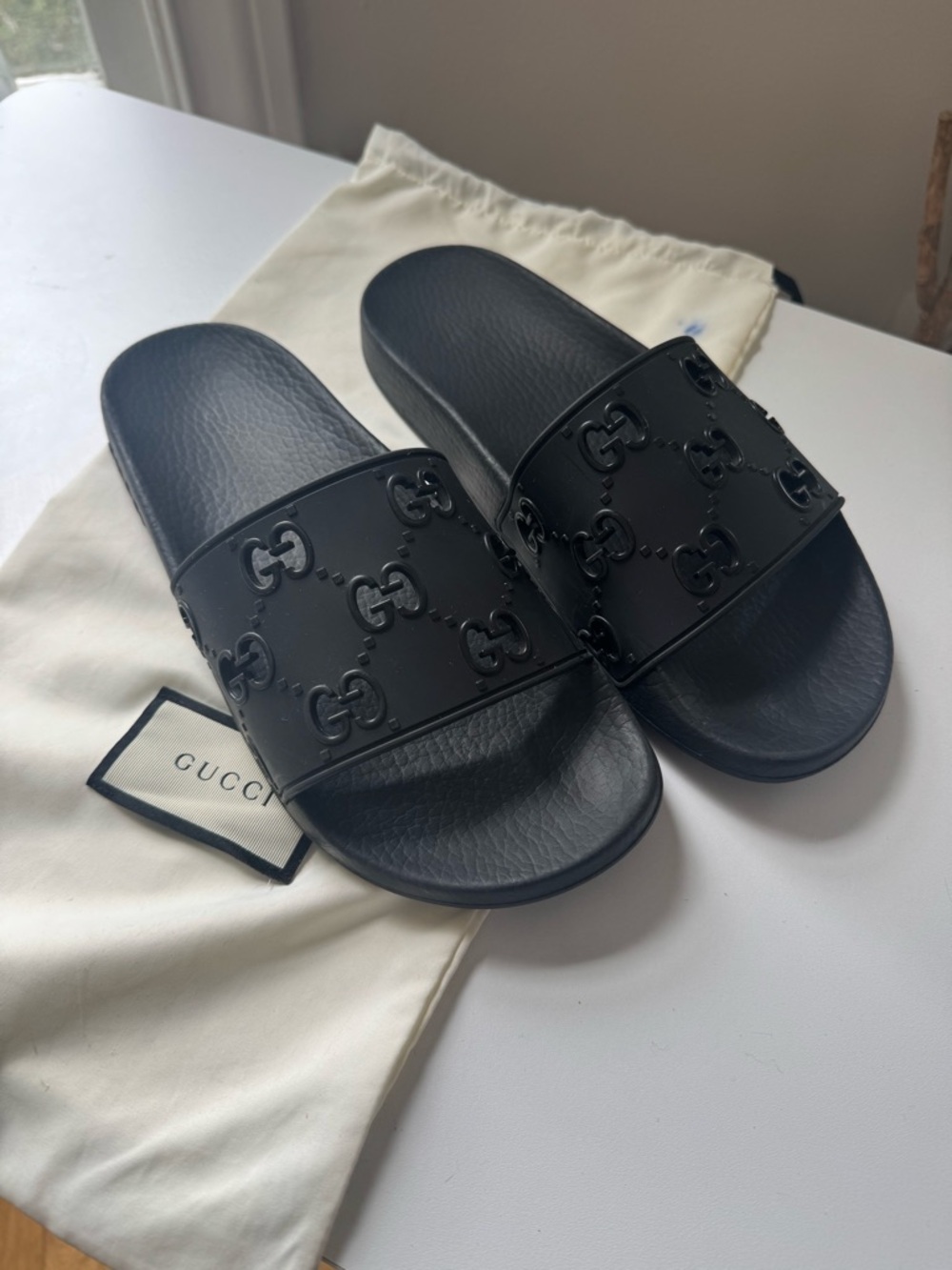 Gucci Black Women's GG Embossed Slide Sandals
